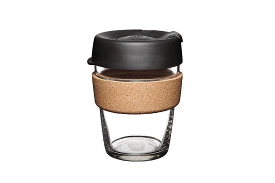 KeepCup M - čierny s korkovým úchytom