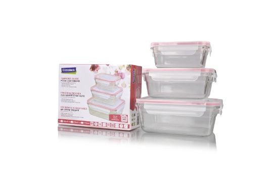 Obrázek Sada obdélníkových dóz Glasslock - 3ks - na pečení